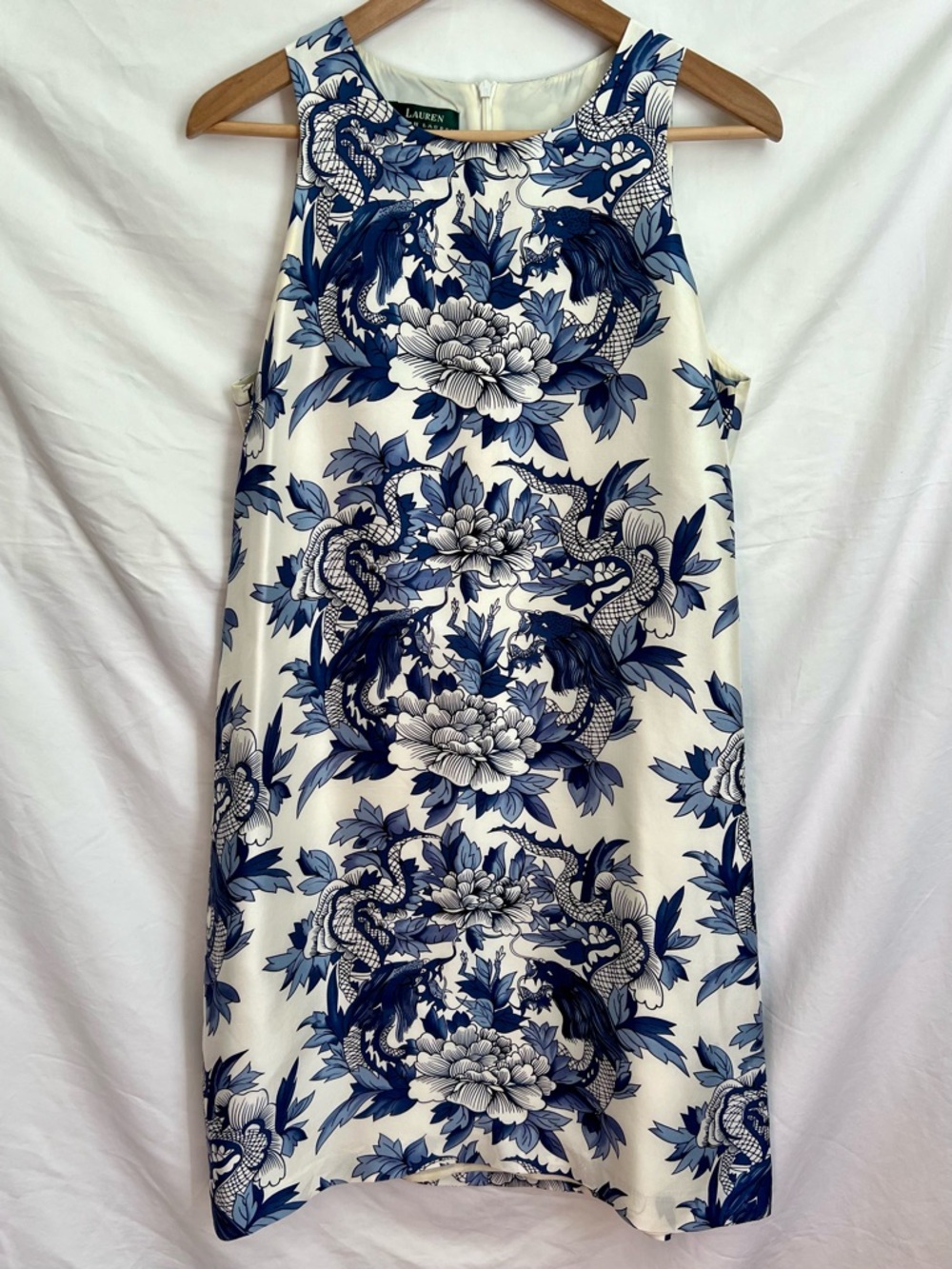Ralph Lauren Nanking Floral Dragon Sleeveless Silk Dress, Size 8